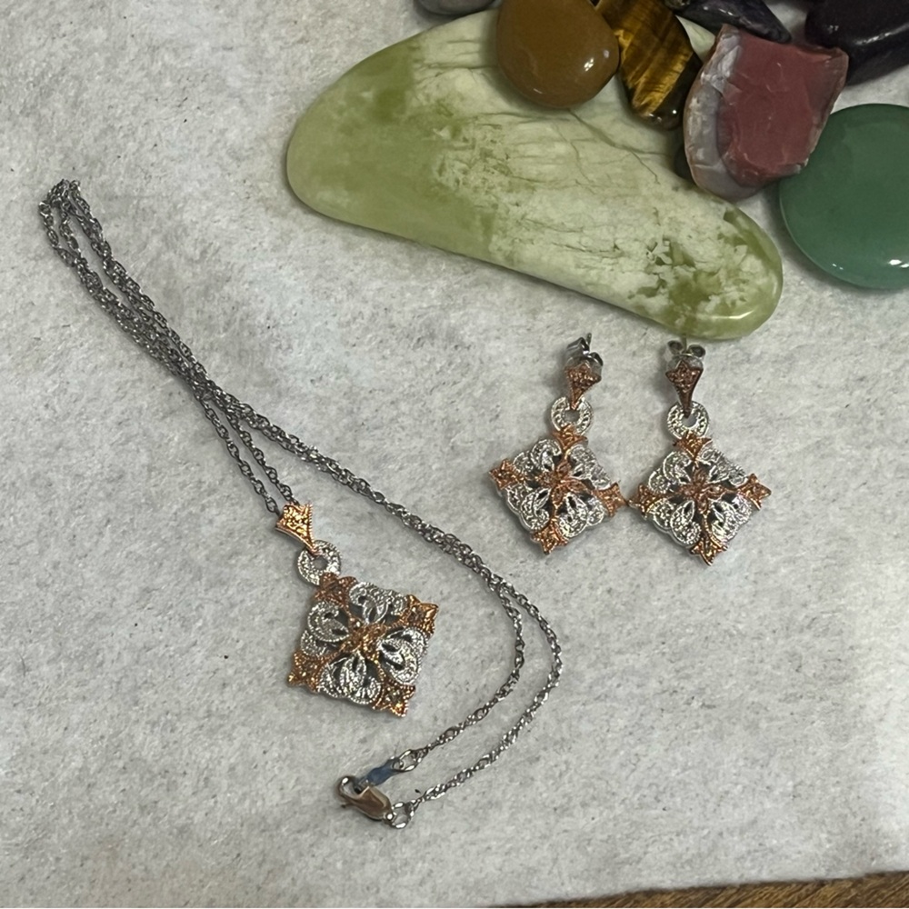 Sterling Rose Gold ISP Necklace Earrings Set